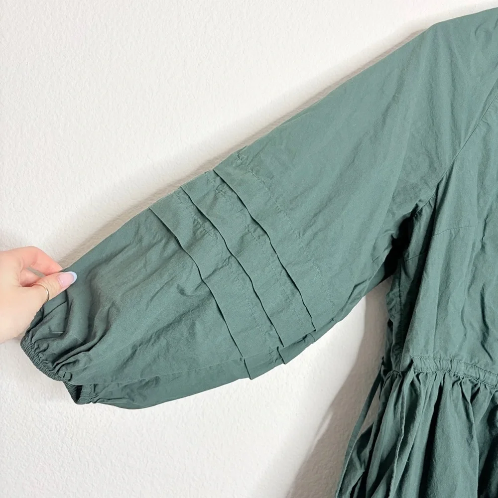 Madewell Crinkled Poplin Wrap Mini Dress, Size S, Dark Green